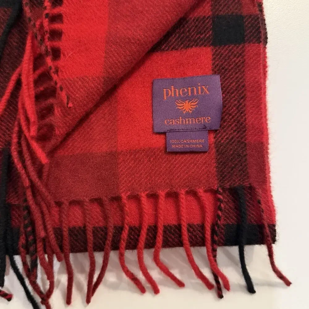Phenix Cashmere Scarf Red Black Plaid Old Money Preppy Classic 100% cashmere